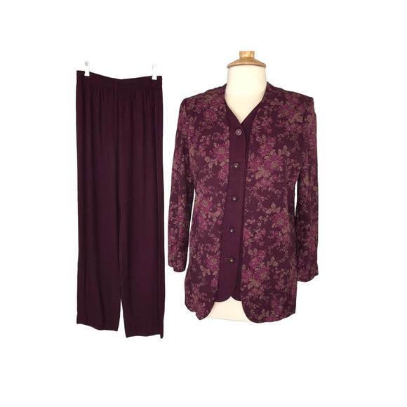 R&M Richards Career Pant Suit V Neck Lagenlook Floral Vintage Size 8 - Picture 1 of 8
